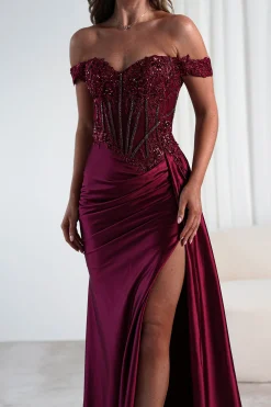 Marsela Lace Bodice Gown | Burgundy