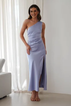 Meera Soft Matte Satin Midaxi Dress | Periwinkle Blue