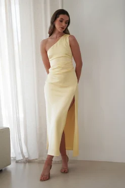 Meera Soft Matte Satin Midaxi Dress | Yellow