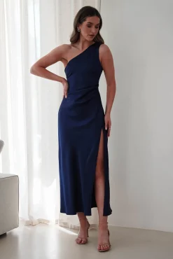Meera Soft Matte Satin Midaxi Dress | Navy