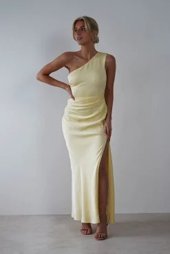 Meera Soft Matte Satin Midaxi Dress | Yellow