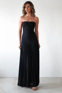 Mel Strapless Chiffon Skirt Maxi Dress | Black