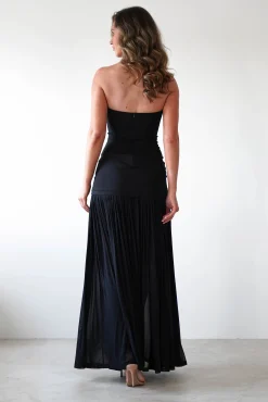 Mel Strapless Chiffon Skirt Maxi Dress | Black