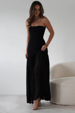 Mel Strapless Chiffon Skirt Maxi Dress | Black