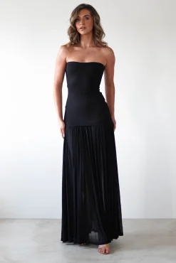 Mel Strapless Chiffon Skirt Maxi Dress | Black