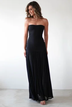 Mel Strapless Chiffon Skirt Maxi Dress | Black