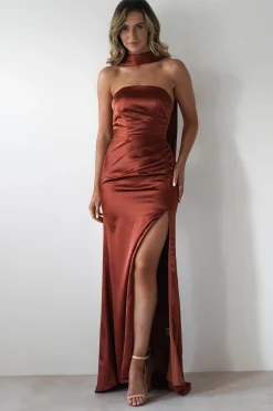 Melanie Soft Satin Maxi Gown | Rust