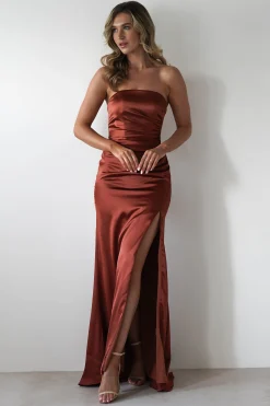 Melanie Soft Satin Maxi Gown | Rust