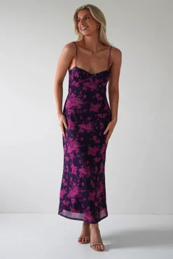 Merlo Low Back Midaxi Dress | Grape Print