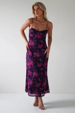 Merlo Low Back Midaxi Dress | Grape Print