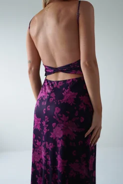 Merlo Low Back Midaxi Dress | Grape Print