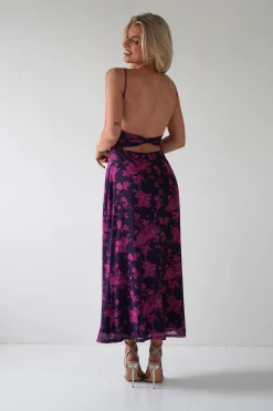 Merlo Low Back Midaxi Dress | Grape Print