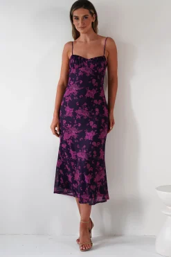 Merlo Low Back Midaxi Dress | Grape Print