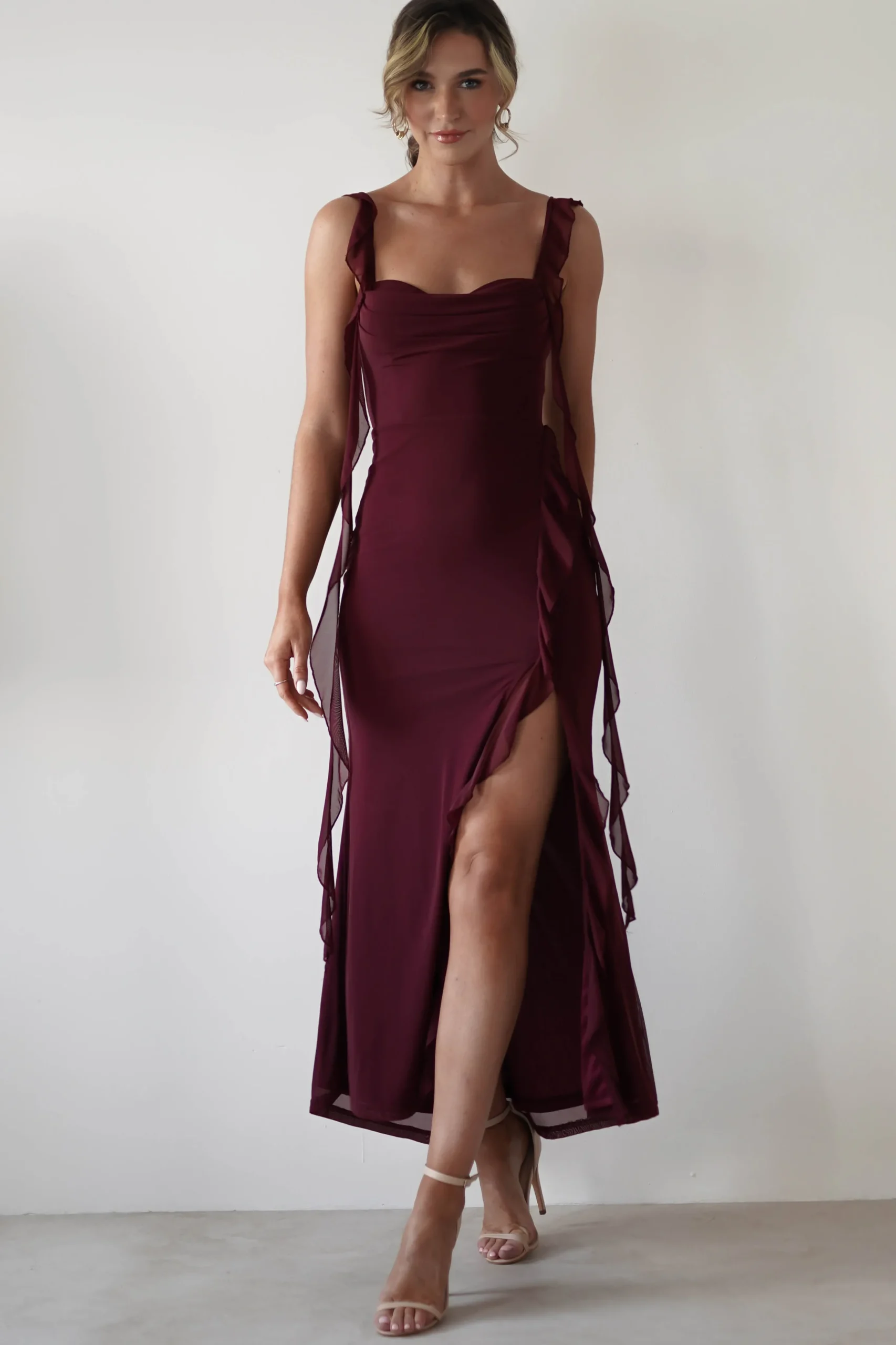 Mhissa Ruffle Maxi Dress | Burgundy