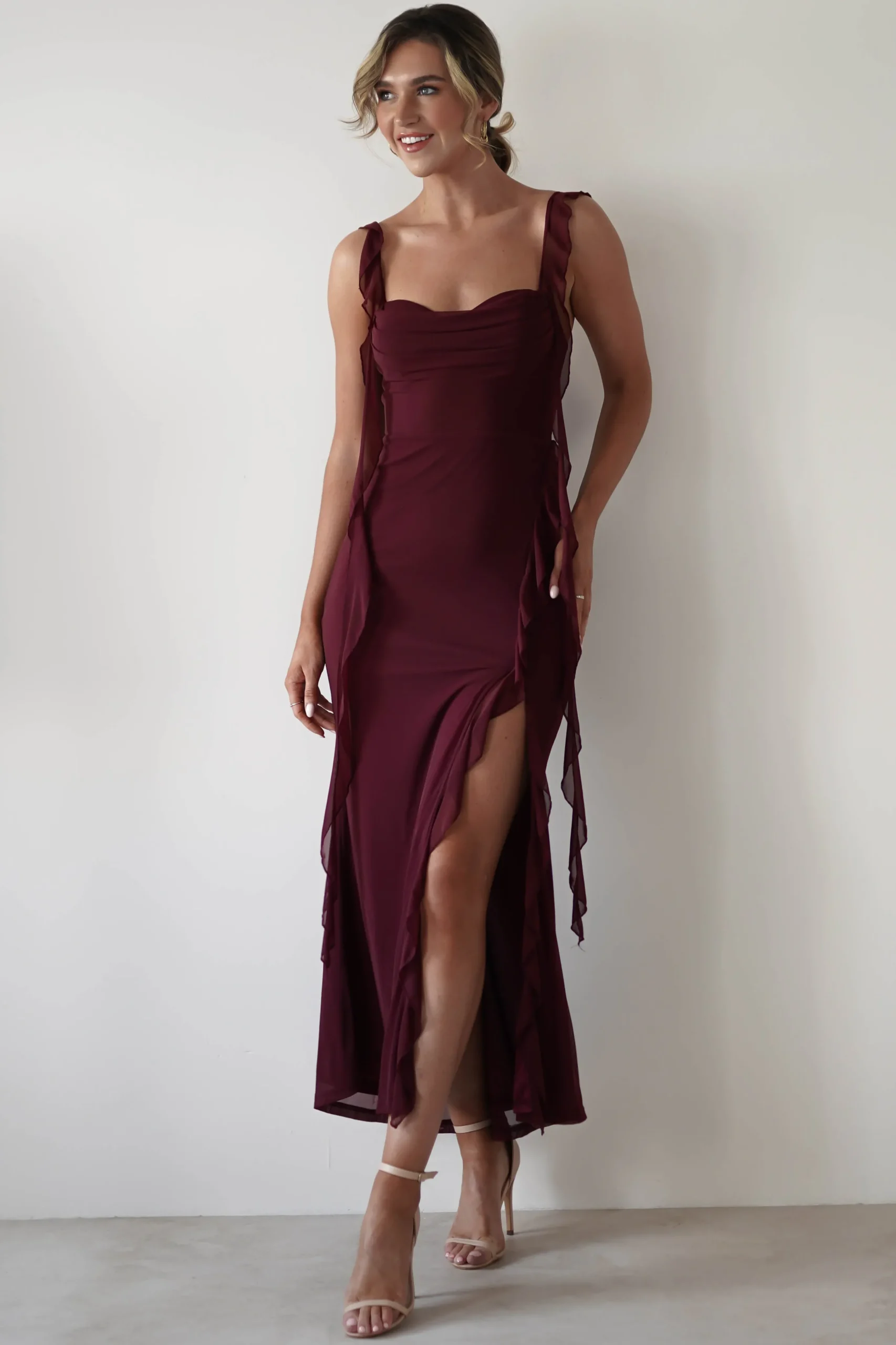 Mhissa Ruffle Maxi Dress | Burgundy