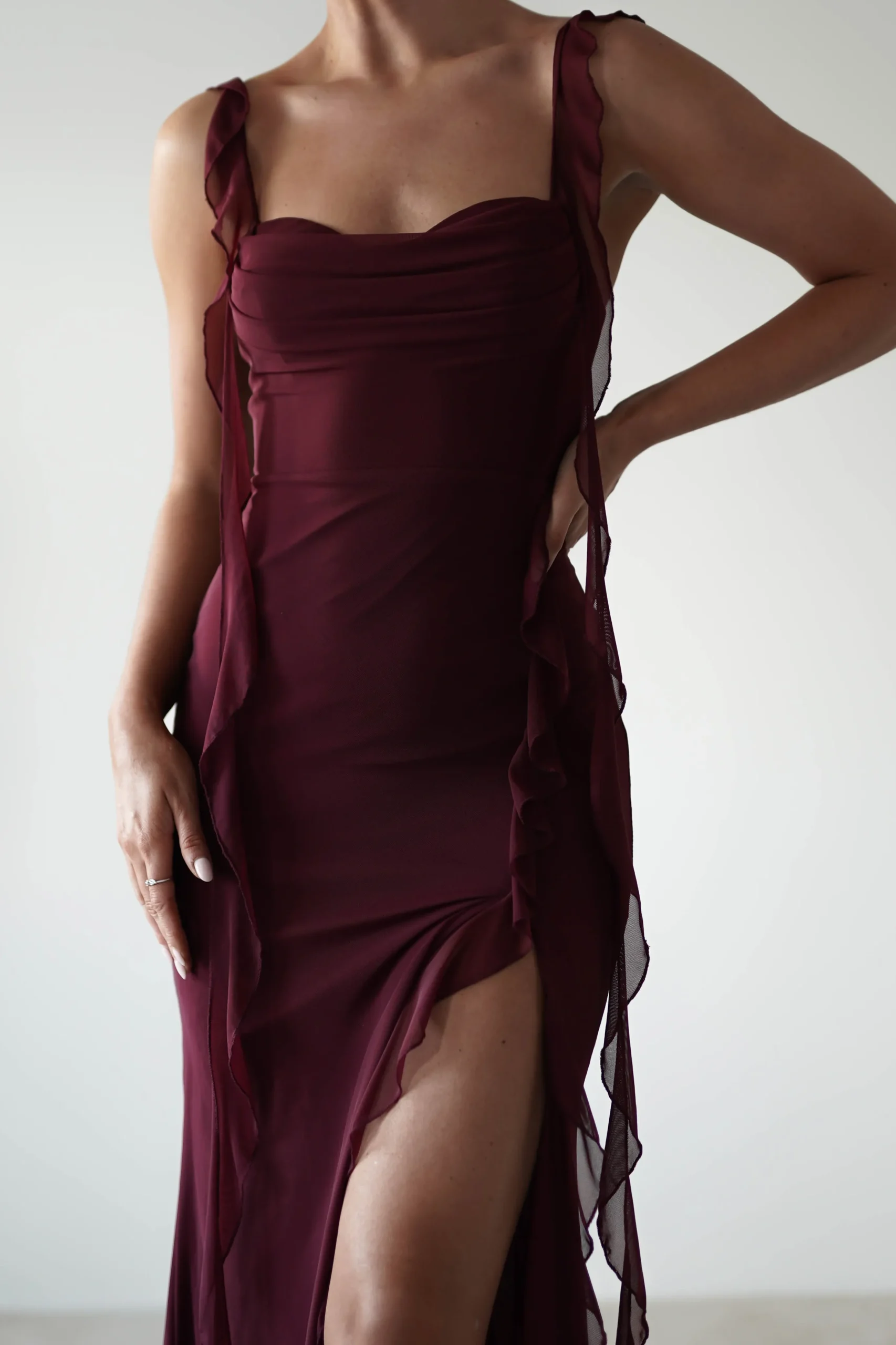 Mhissa Ruffle Maxi Dress | Burgundy