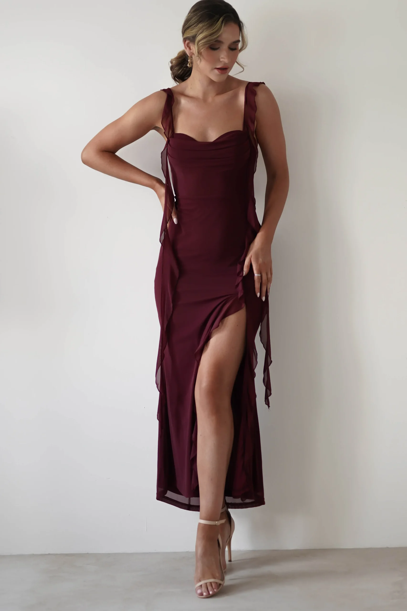 Mhissa Ruffle Maxi Dress | Burgundy