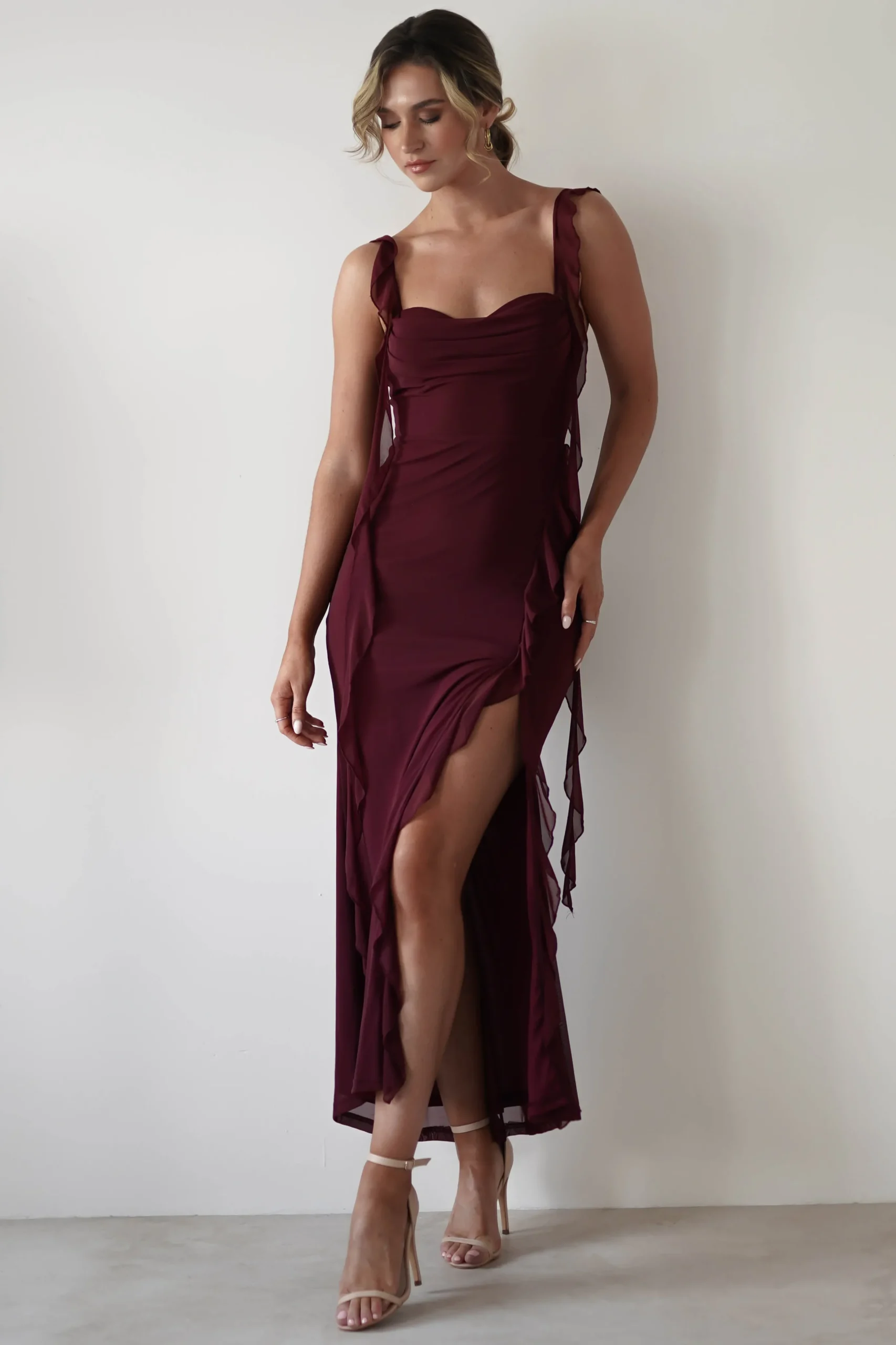 Mhissa Ruffle Maxi Dress | Burgundy