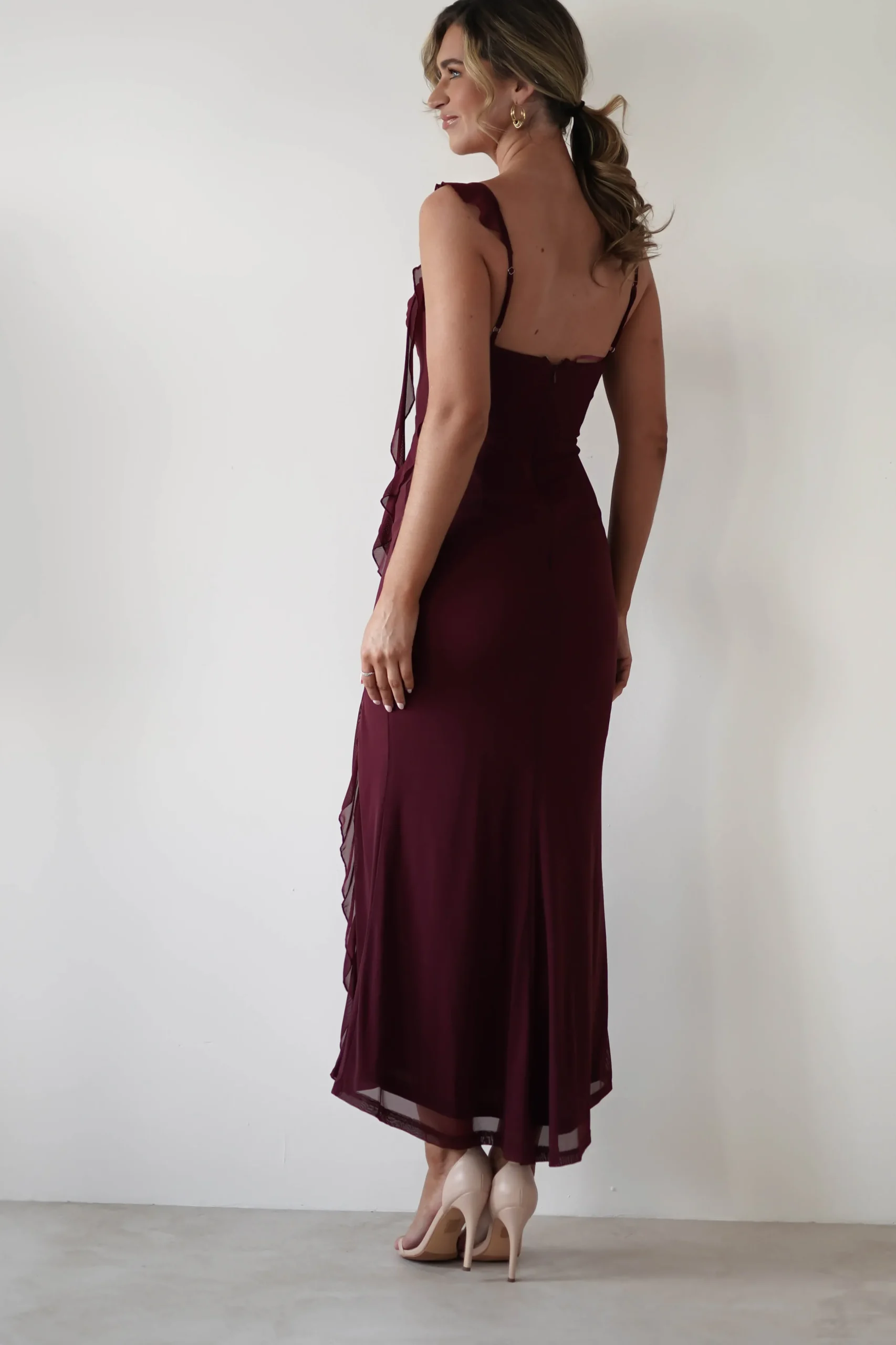 Mhissa Ruffle Maxi Dress | Burgundy