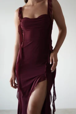 Mhissa Ruffle Maxi Dress | Burgundy