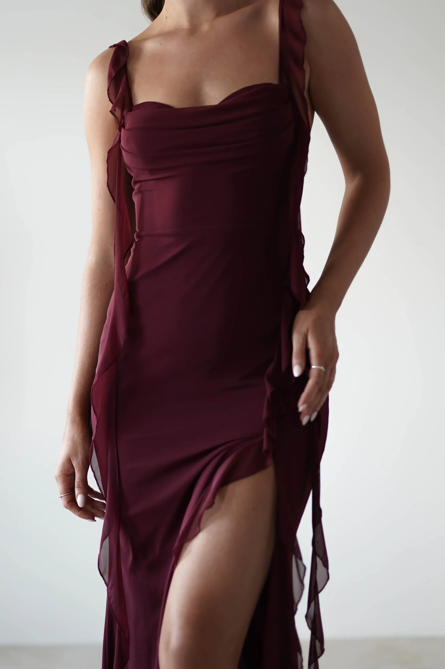 Mhissa Ruffle Maxi Dress | Burgundy