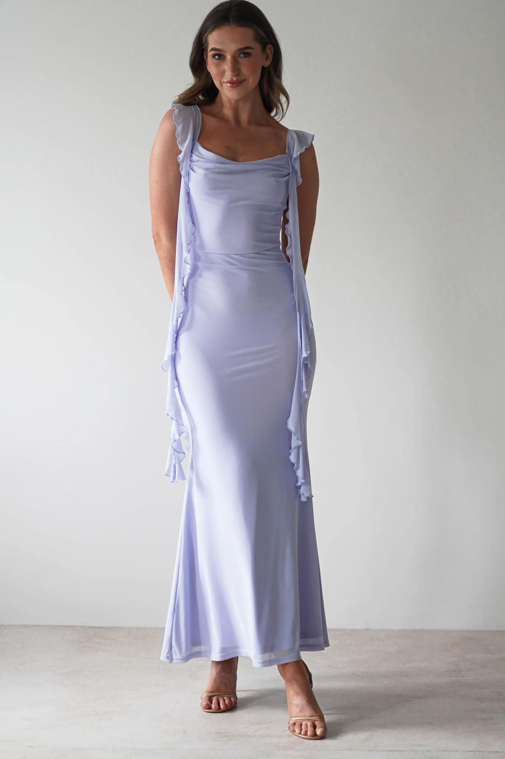 Miranda Ruffle Midaxi Dress | Dusty Blue