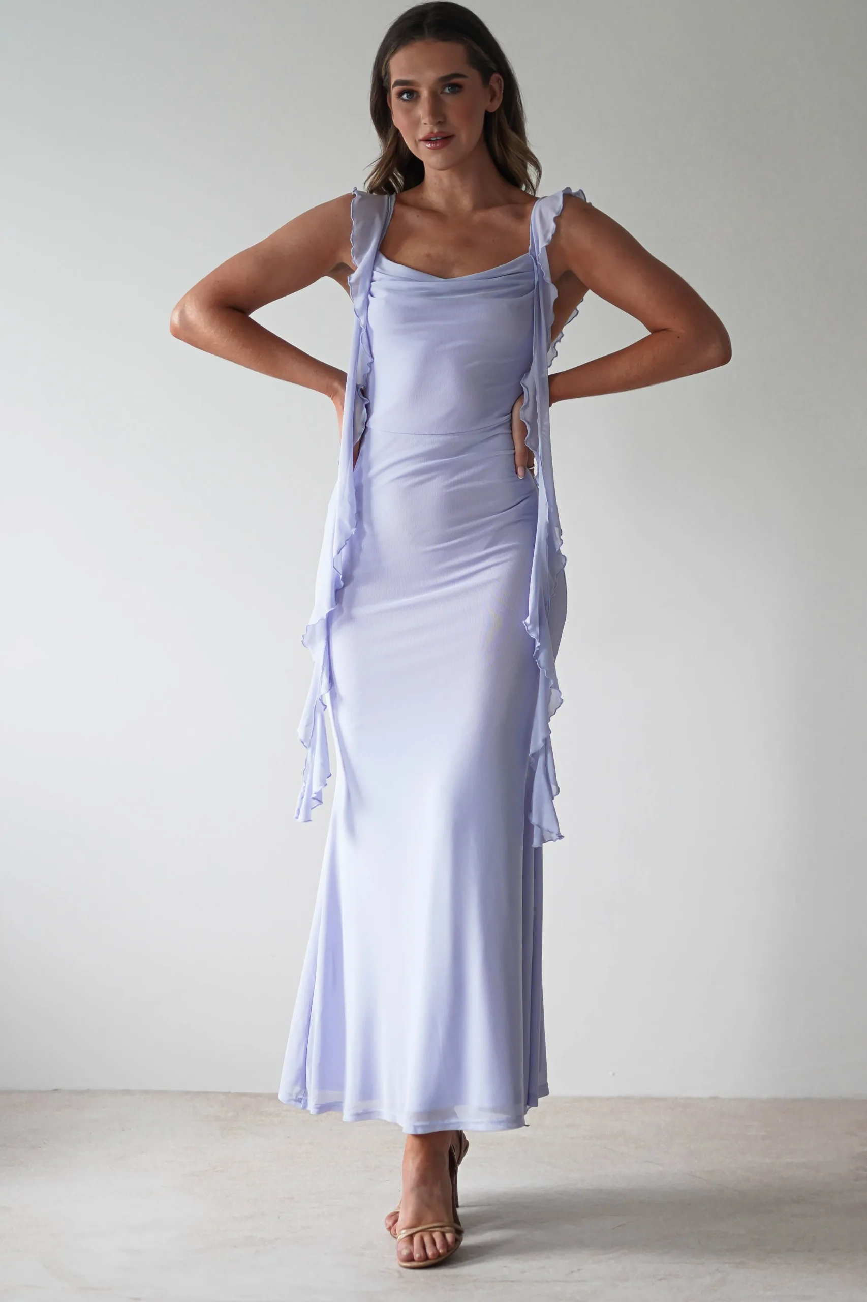 Miranda Ruffle Midaxi Dress | Dusty Blue
