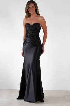 Misha Strapless Lace Detail Gown | Black