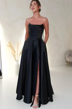 Miya Corset A-Line Satin Gown | Black