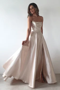 Miya Corset A-Line Satin Gown | Champagne