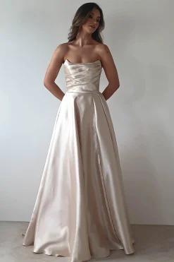 Miya Corset A-Line Satin Gown | Champagne
