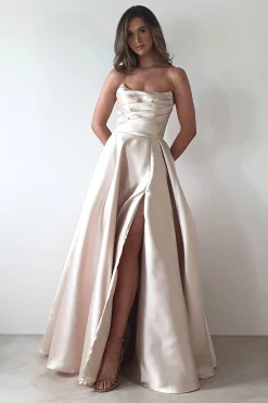 Miya Corset A-Line Satin Gown | Champagne
