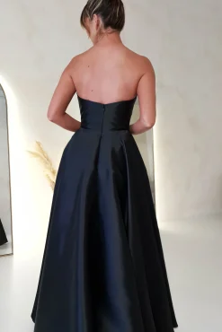 Miya Corset A-Line Satin Gown | Black