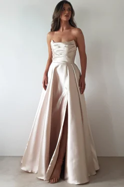 Miya Corset A-Line Satin Gown | Champagne