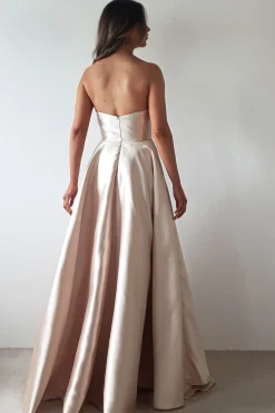 Miya Corset A-Line Satin Gown | Champagne