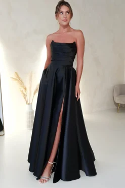Miya Corset A-Line Satin Gown | Black