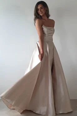 Miya Corset A-Line Satin Gown | Champagne