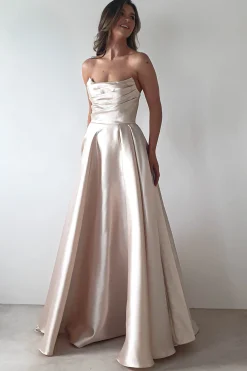 Miya Corset A-Line Satin Gown | Champagne