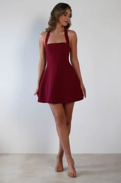 Morocco Halterneck Mini Dress | Wine