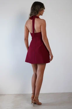Morocco Halterneck Mini Dress | Wine