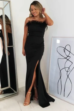 Nalani Feather Detail Gown | Black