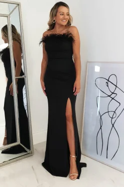 Nalani Feather Detail Gown | Black
