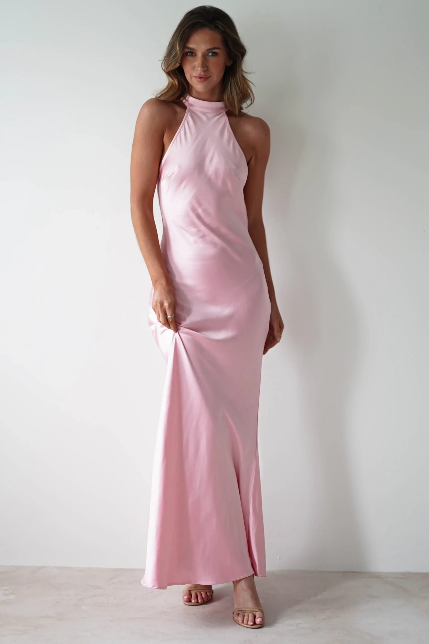 Natalia Soft Satin Maxi Dress | Pink