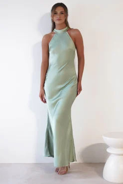Natalia Soft Satin Maxi Dress | Sage Green