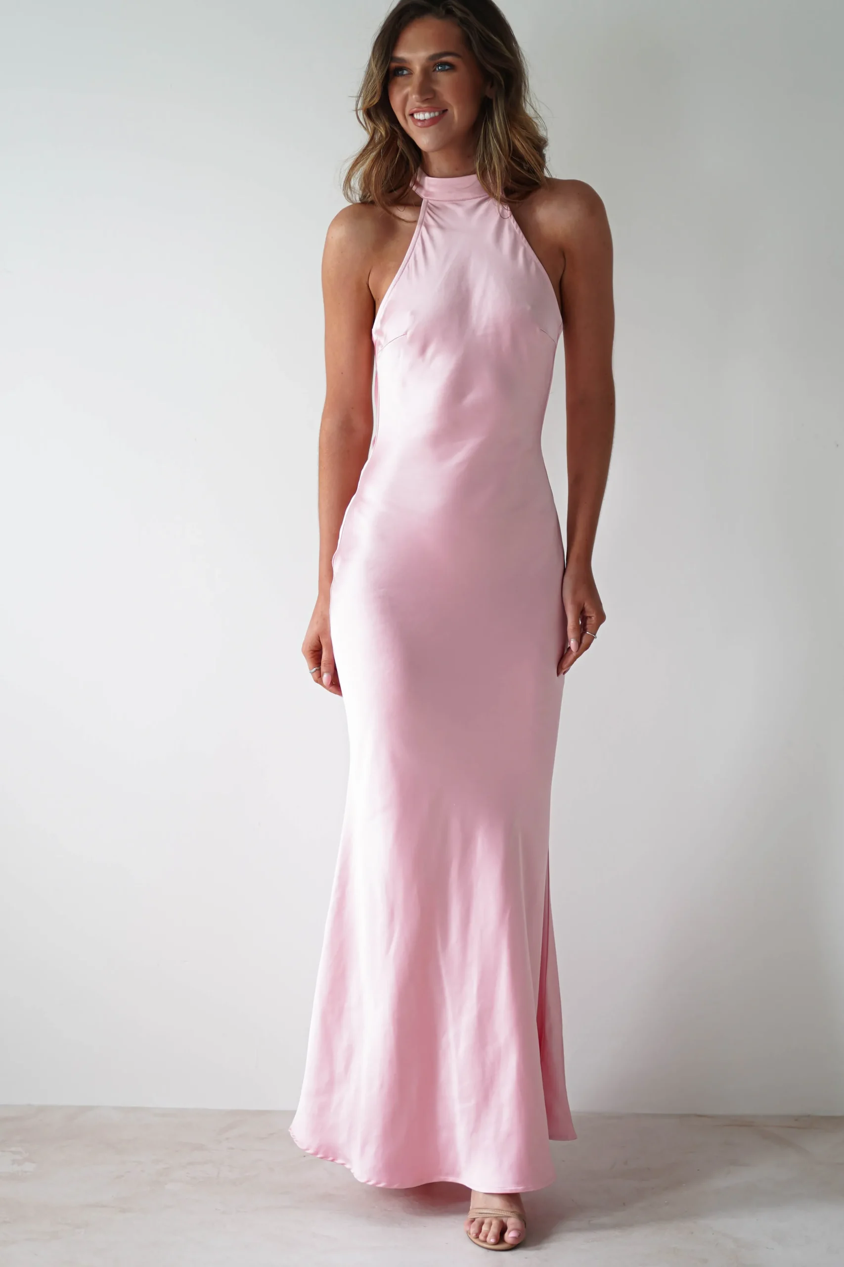 Natalia Soft Satin Maxi Dress | Pink