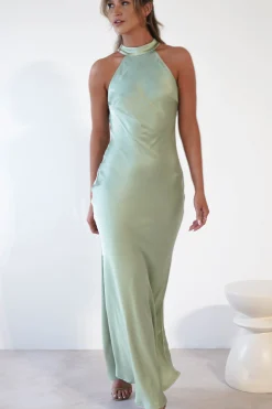 Natalia Soft Satin Maxi Dress | Sage Green