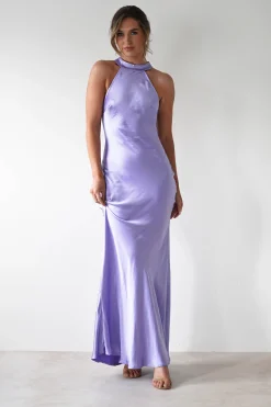 Natalia Soft Satin Maxi Dress | Lavendar