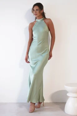 Natalia Soft Satin Maxi Dress | Sage Green