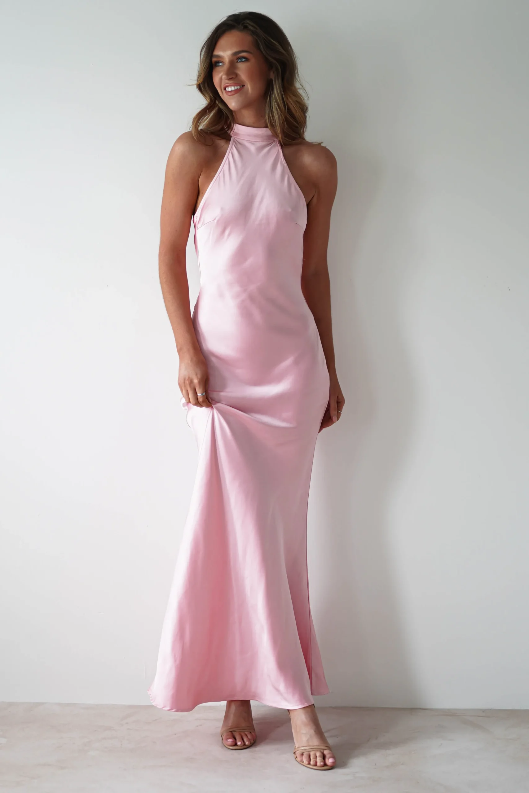 Natalia Soft Satin Maxi Dress | Pink