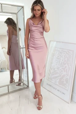 Natalie Satin Cowl Neck Midi Dress | Mauve